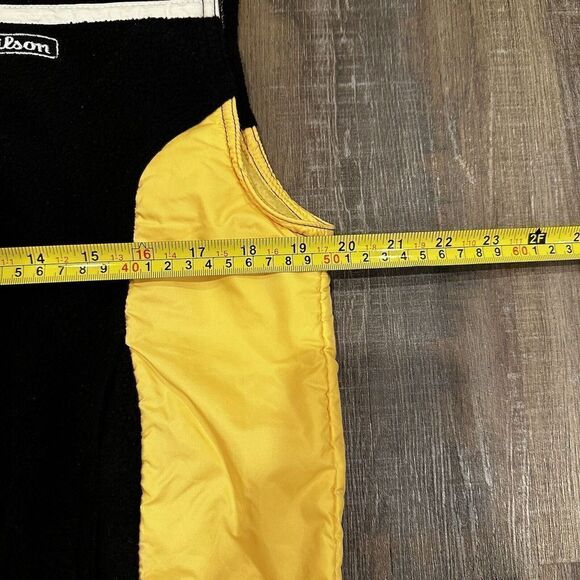 Vtg Wilson Fleece Hooded Best Nylon Yellow Black Colorblock Sz Large Pullover - Picture 5 of 10
